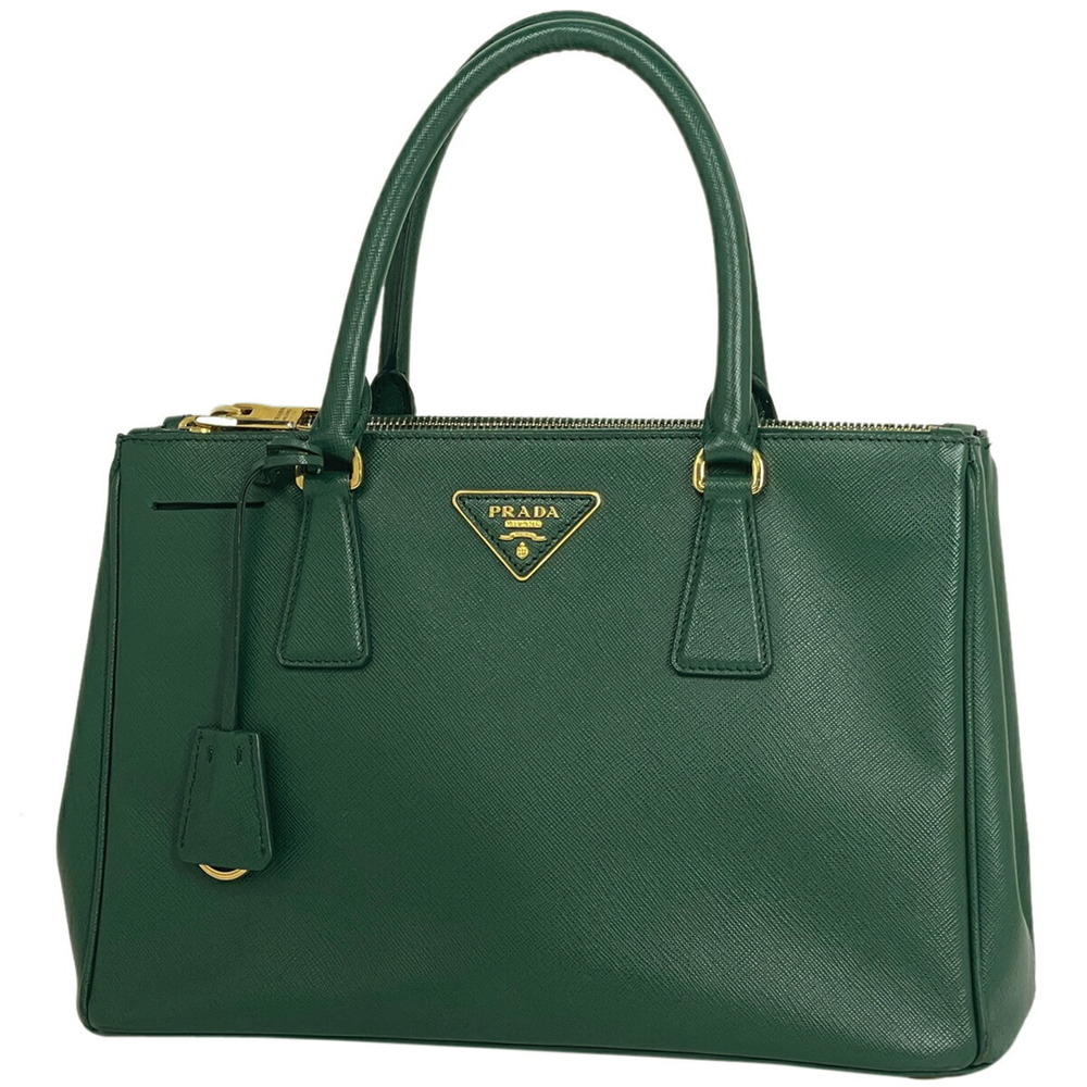 Prada Logo Plate Handbag Shoulder Bag Leather Green
